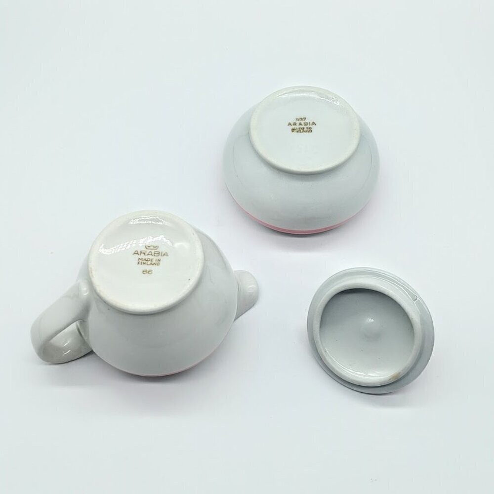 Arabia Finland Ribbons Pink Mini Covered Sugar Bowl & Creamer Pitcher Set - Picture 4 of 8